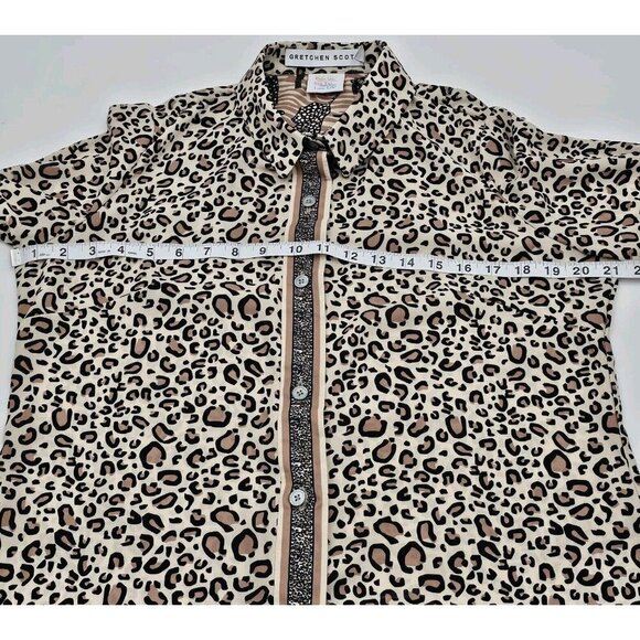 Gretchen Scott Leopard Print Button Up Blouse Womens Size Small 3/4 Sleeve Top - Picture 4 of 7